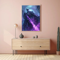 Skeletal Reaper Wields Glowing Sword in Fantasy Mythology Poster PosterGoat