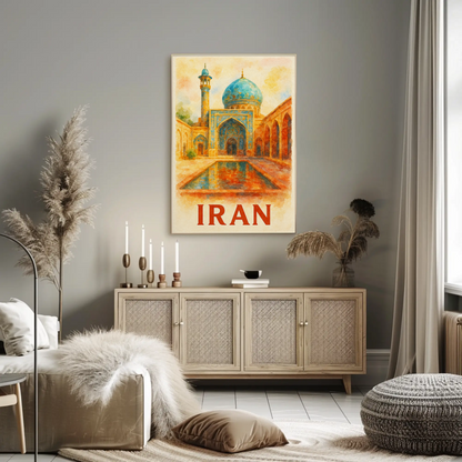 Iran Mosque Watercolor Travel Poster