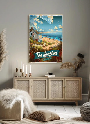 The Hamptons Pier Beach House Ocean Travel Poster