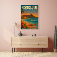Honolulu Vintage Travel Poster Aloha Adventure Awaits