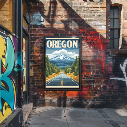 Oregon Vintage Poster - Scenic Mountain Road
