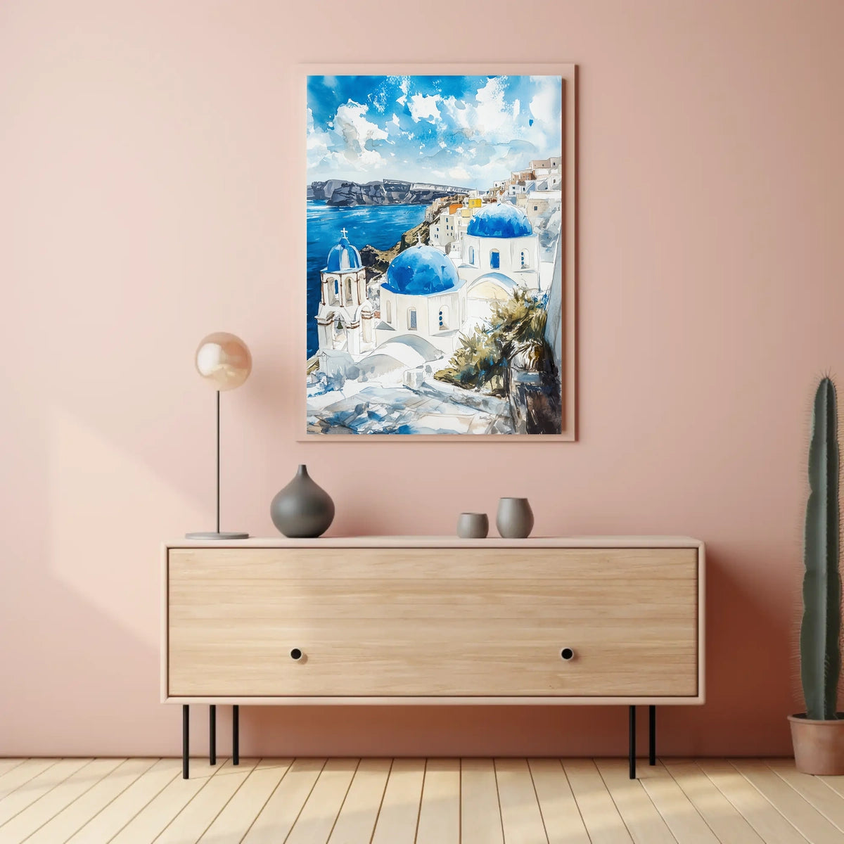 Greece Santorini White Buildings and Blue Domes Poster