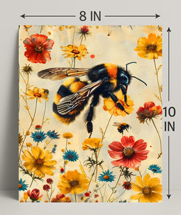 Vibrant Bee Meadow Art Print: Animal Poster