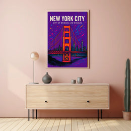 New York City Skyline Vibrant Bridge Poster Art