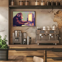 Chimpanzee with Headphones Retro Computer Poster