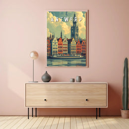 Antwerp cityscape illustration with vintage flair: Urban or Cityscape Poster