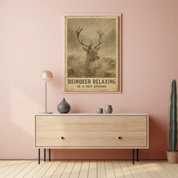 Reindeer Enjoying Hot Spring Vintage Animal Poster
