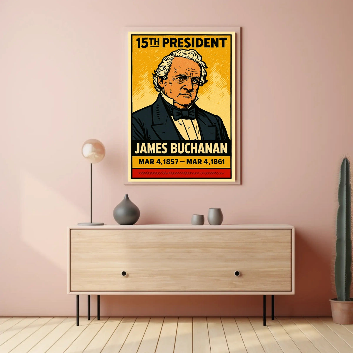 James Buchanan 15th President of the United States Inked Comic Style Poster