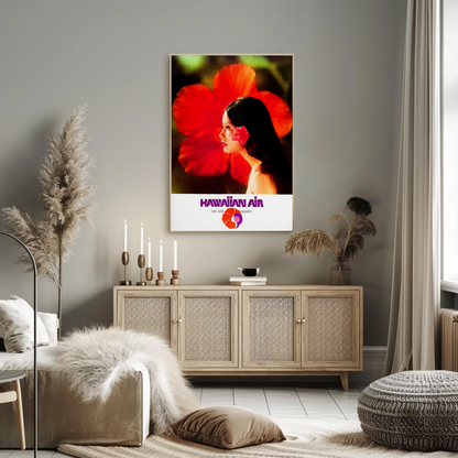 Hawaiian Air Woman Red Flower Portrait Travel Poster