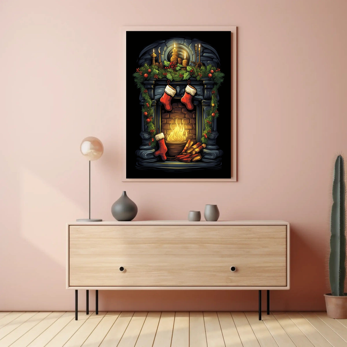 Festive Fireplace Scene Poster