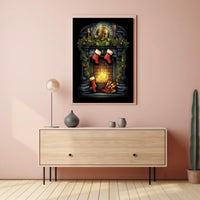 Festive Fireplace Scene Poster