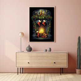 Festive Fireplace Scene Poster