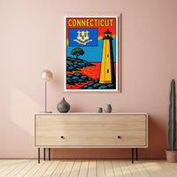 Connecticut Lighthouse and State Emblem Poster PosterGoat