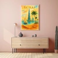 Discover Dubai Watercolor Landmarks Poster