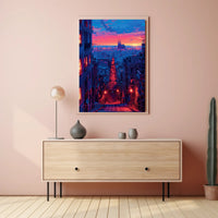 Sunset Over the Cityscape Art Print Poster Decor PosterGoat