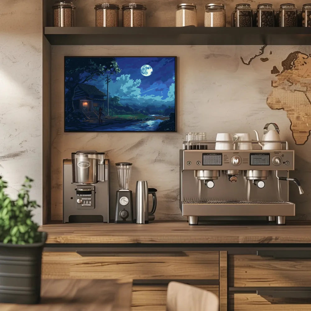Tranquil Japanese Night Scene Anime-Inspired Poster