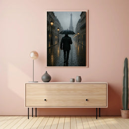 Parisian Rain: Atmospheric Urban Cityscape Poster