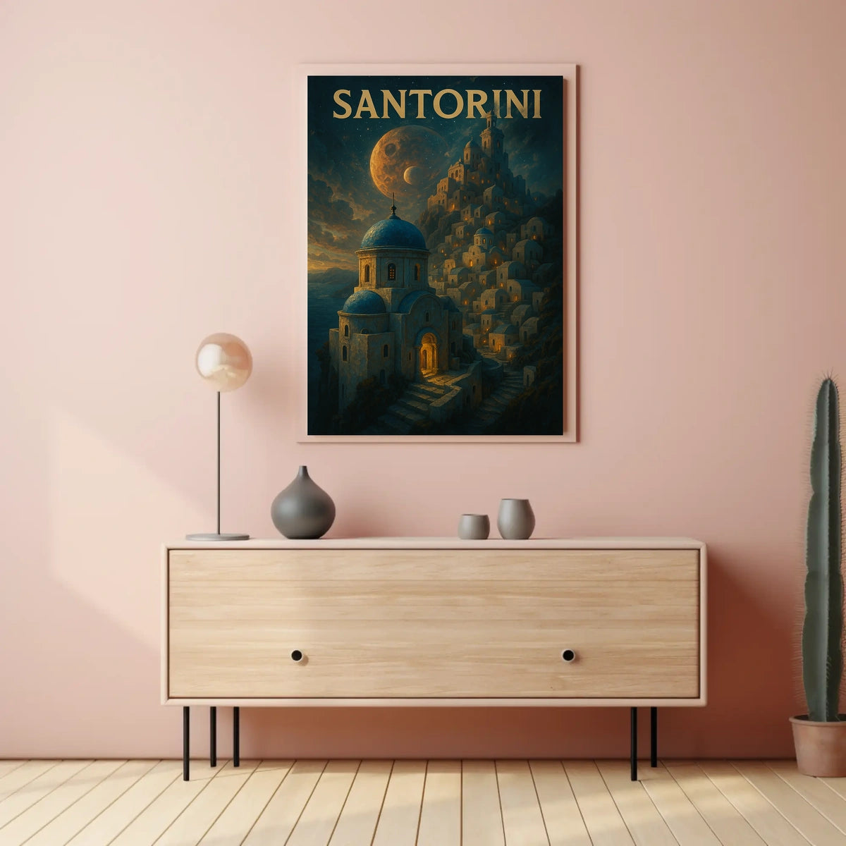 Santorini Dreamscape Planetary Backdrop Surrealism Poster