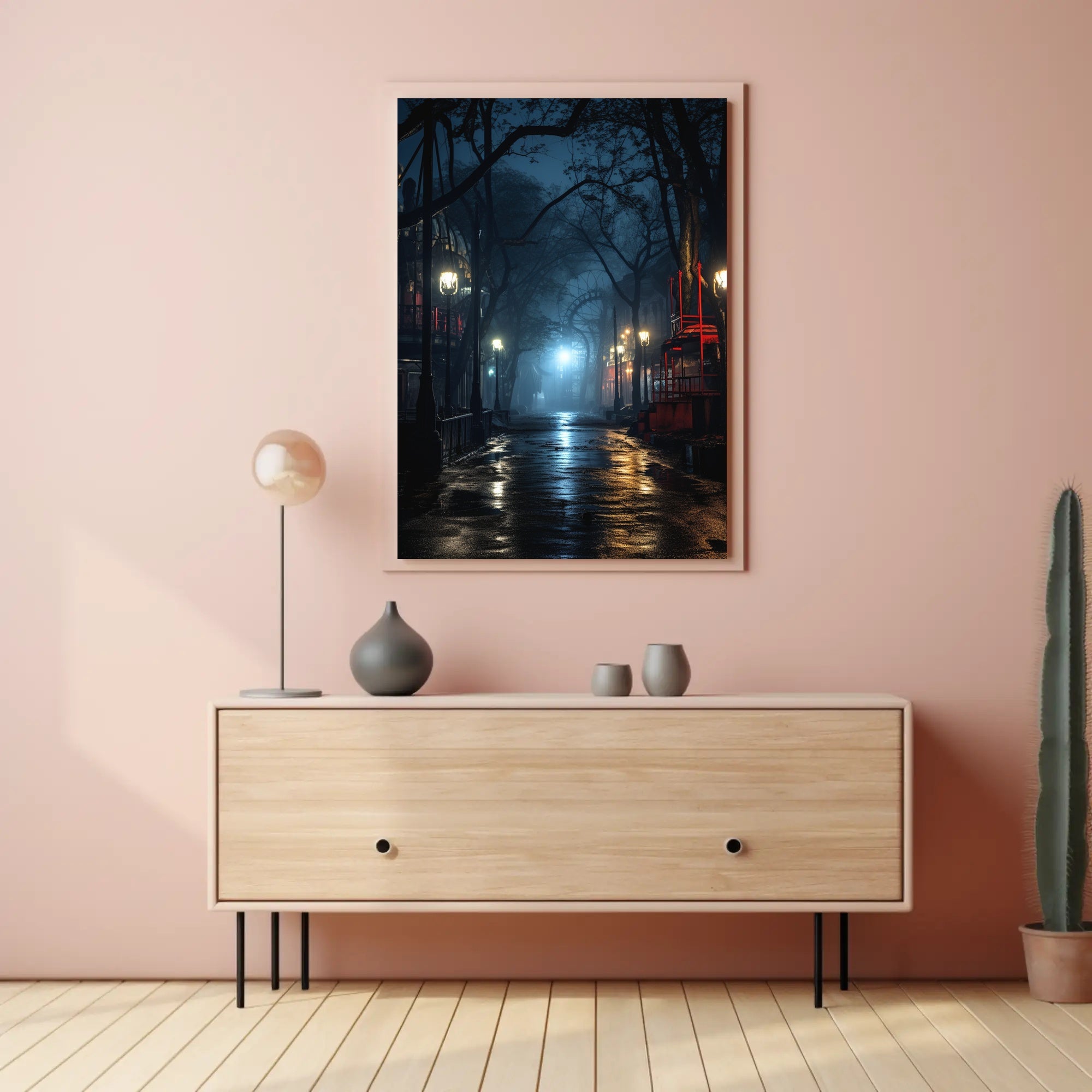 Moody Night Street Scene Art Poster