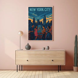 Vibrant Rooftop Cityscape Skyline Poster Modern Wall Art