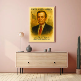 George H. W. Bush 41st President of the United States Vintage Watercolor Poster