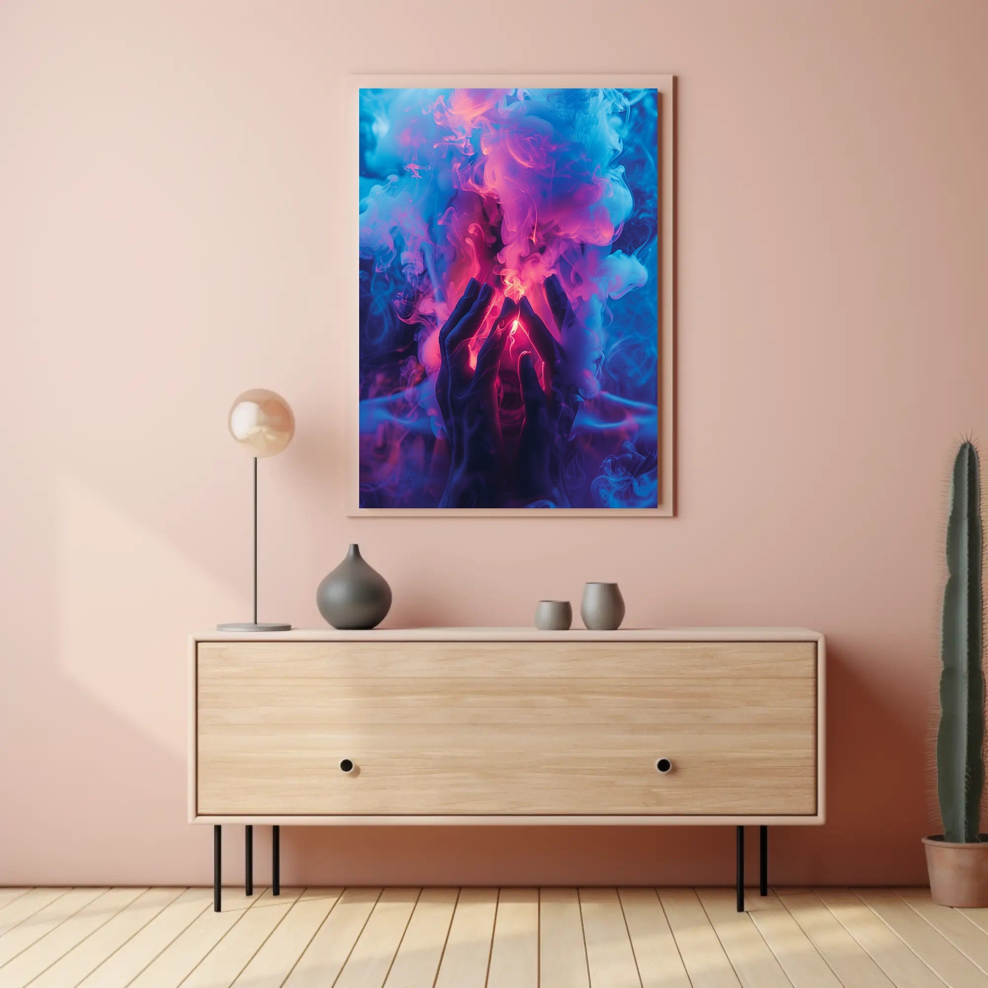 Mystical Hands in Neon Smoke Poster PosterGoat