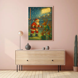 Santa's Whimsical Sports Stadium Christmas Poster