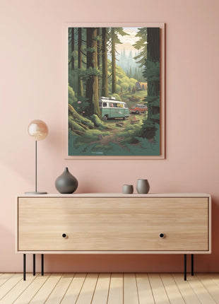 Serene Retro Escape Forest Camping Travel Poster