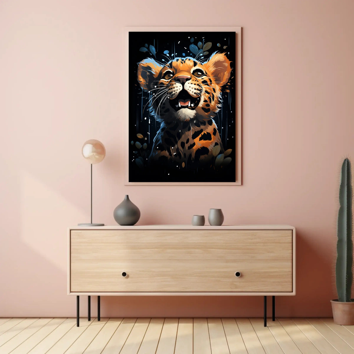 Leopard Cub Joyful Adventure Vibrant Art Poster