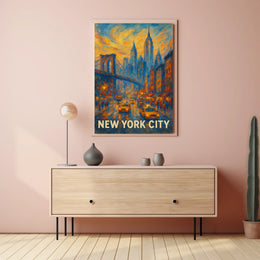 New York City Skyline Sunset Poster Modern Wall Art