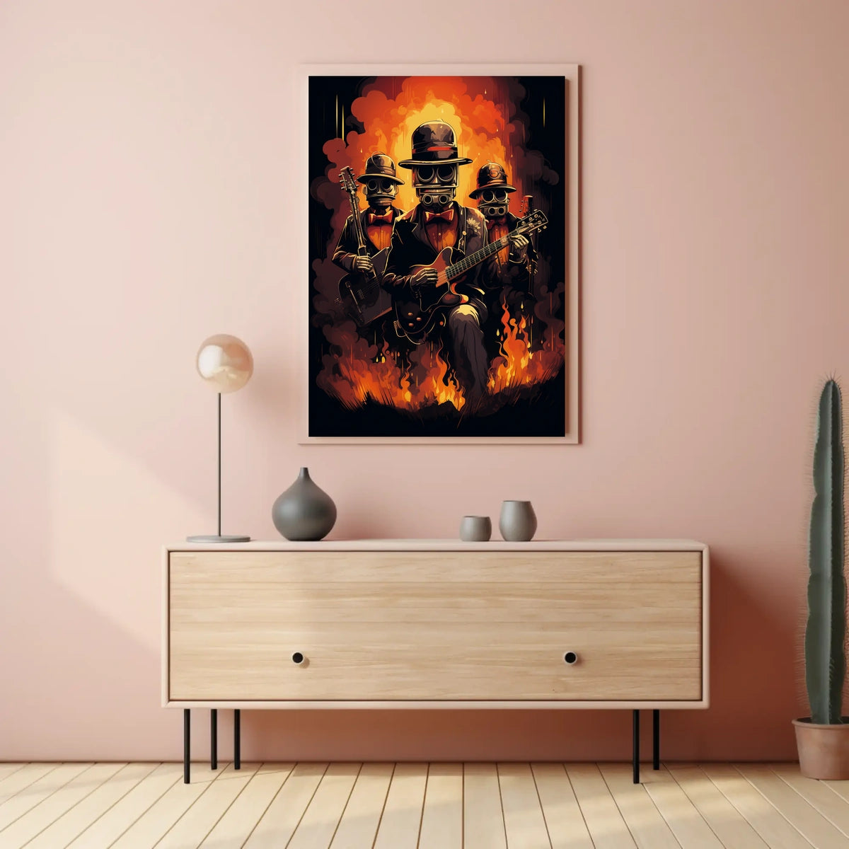 Inferno Groove Fiery Cyberpunk Trio Music Poster
