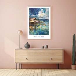 Tranquil Philippine Coastal Scene Watercolor Travel Poster PosterGoat