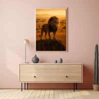 Majestic Lion in Golden Savannah Animal Poster