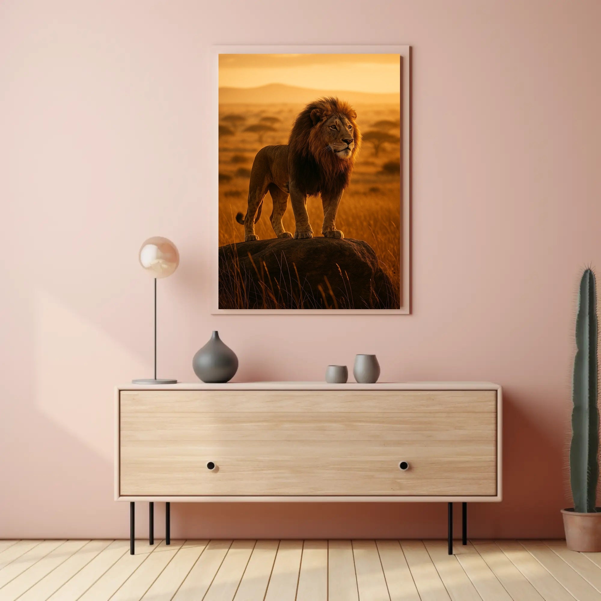 Majestic Lion in Golden Savannah Animal Poster