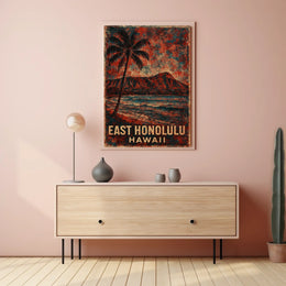 East Honolulu Scenic Hawaiian Beach Landscape Travel Poster