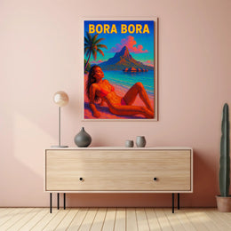 Vibrant Bora Bora Beach Scene in Travel Poster PosterGoat