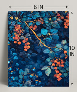 Vibrant Botanical Art: Enchanting Berry and Foliage Poster