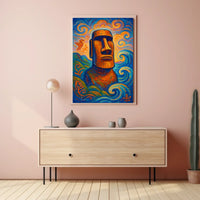 Moai Statue with Mystical Waves Abstract or Artistic Poster