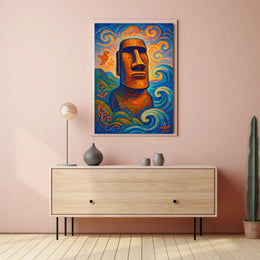 Moai Statue with Mystical Waves Abstract or Artistic Poster