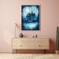 Victorian Mansion Nightscape Gothic Vibes Artistic Poster
