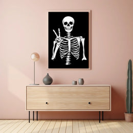 Skeleton Peace Sign Black Background Monochromatic Poster