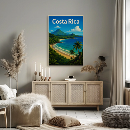 Costa Rica Tropical Coast Volcano View Travel Poster