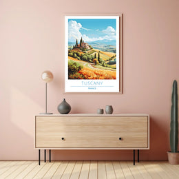 Tuscany Countryside Vintage Travel Poster: Serene Italian Landscape