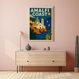 Amalfi Coast Travel Poster Wall Art for Coastal Decor