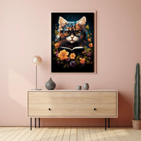 Whimsical Cat Glasses Poster with Vibrant Flowers