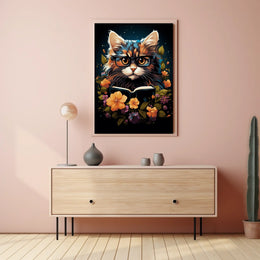 Whimsical Cat Glasses Poster with Vibrant Flowers