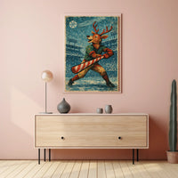 Whimsical Vintage Reindeer Baseball Holiday Poster Art