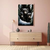 Bear Cubs in Snowy Forest Photorealistic Poster