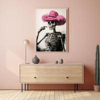 Skeleton in Pink Hat Macabre Whimsical Painterly Poster