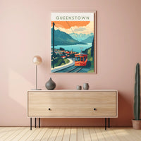 Queenstown Mountains and Tram Travel Poster